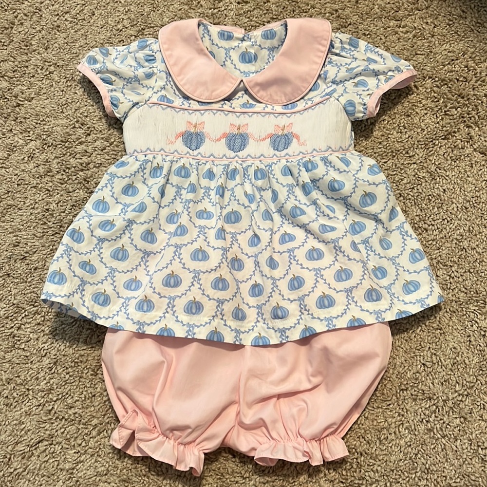 Shrimp and grits kids girls pumpkin fall thanksgiving outfit size 12m like new